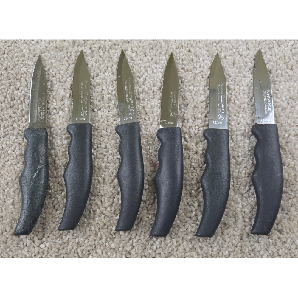Forever Sharp 1111 Paring Knives Lot of 6 Stainless Steel Black Handle NSF